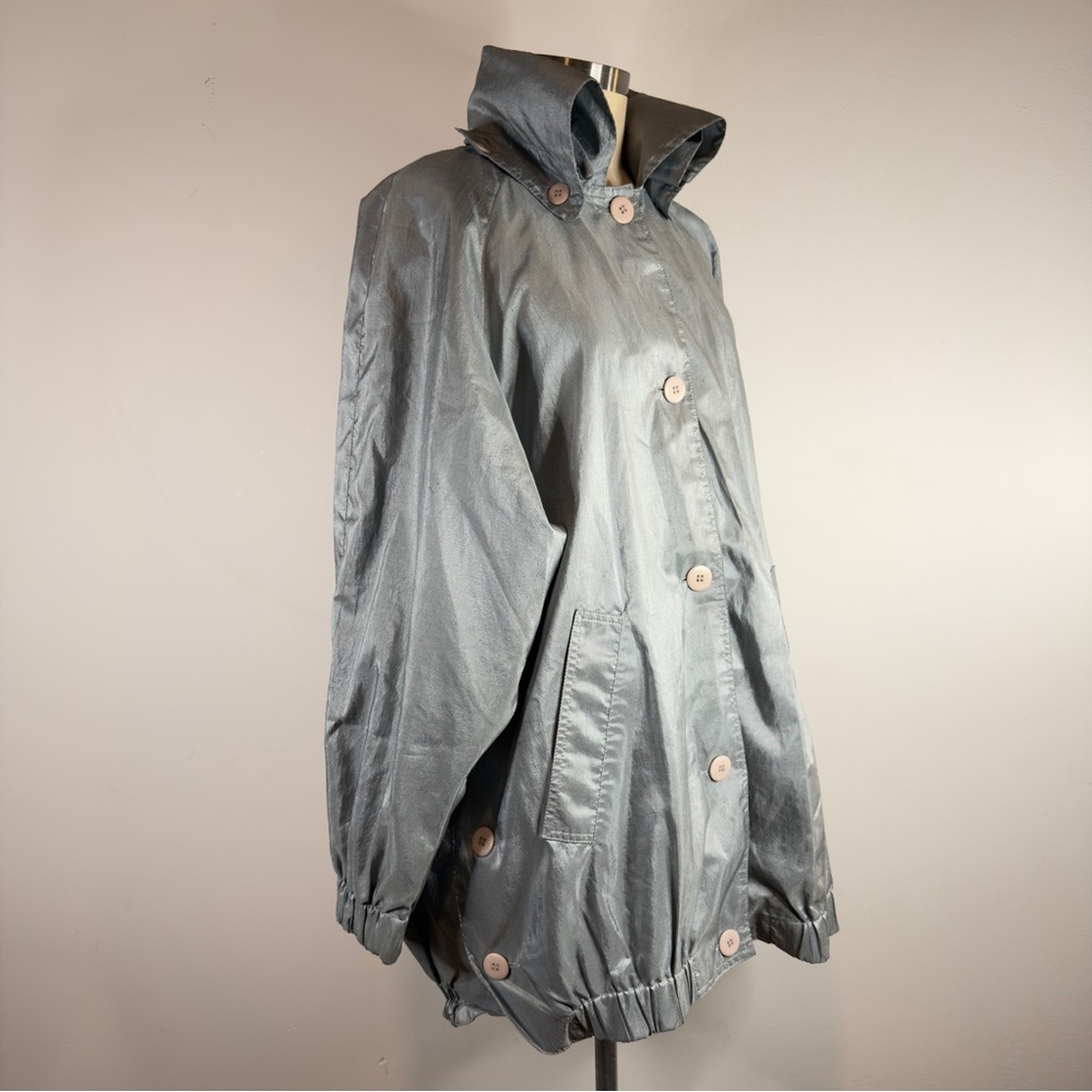 Vintage IZZI Silver Metallic Hooded Windbreaker Jacket - Women's Size Large